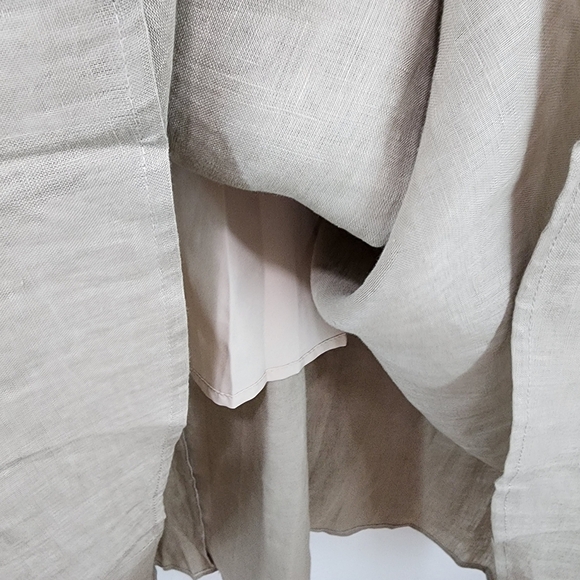 Hirsch + Timber Women's 100% Linen Puff Sleeves Tan Midi Lagenlook Dress - Picture 6 of 9